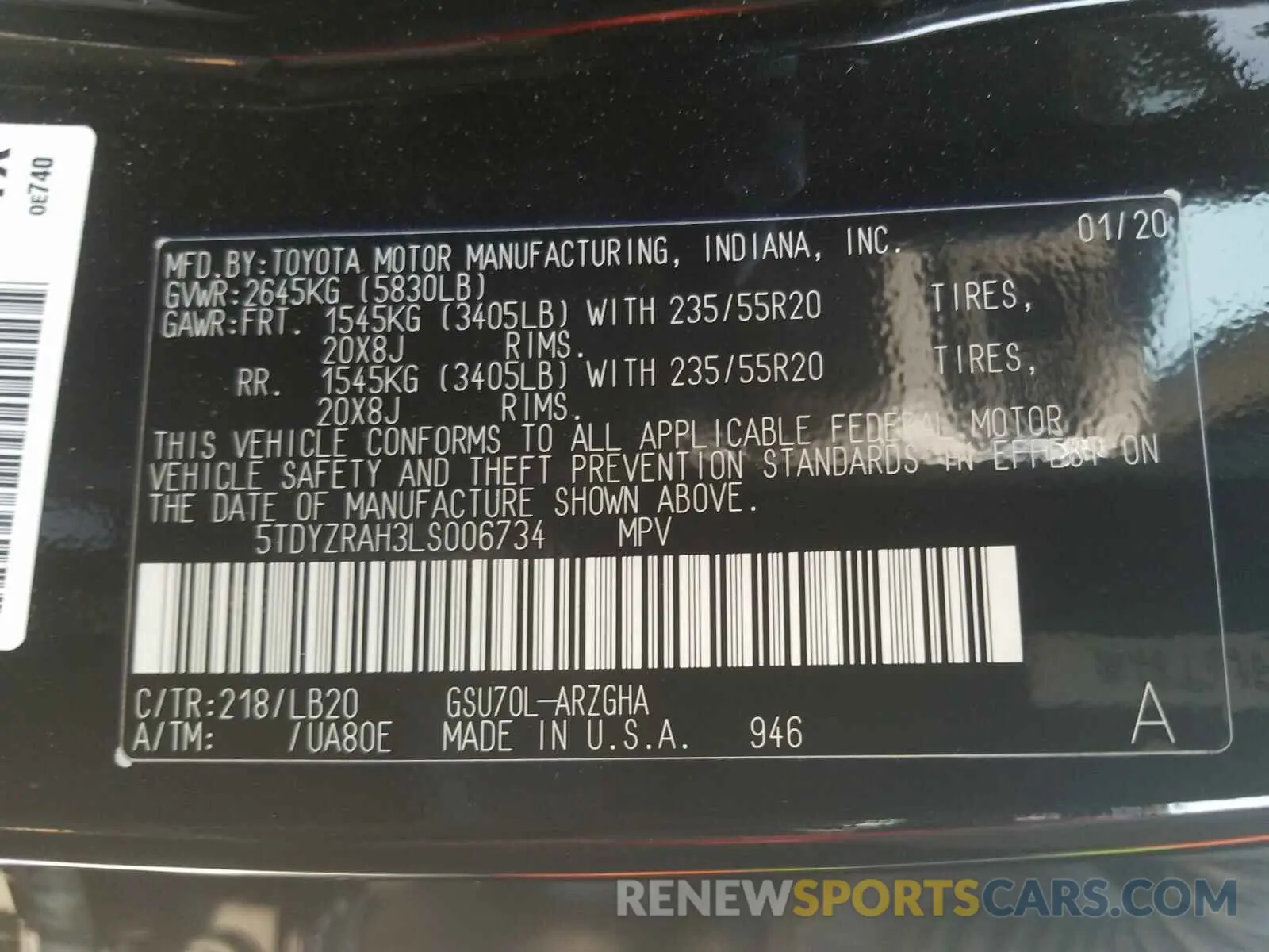 10 Photograph of a damaged car 5TDYZRAH3LS006734 TOYOTA HIGHLANDER 2020