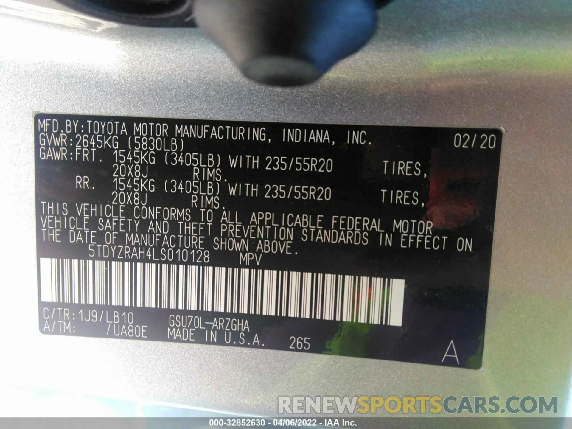 9 Photograph of a damaged car 5TDYZRAH4LS010128 TOYOTA HIGHLANDER 2020
