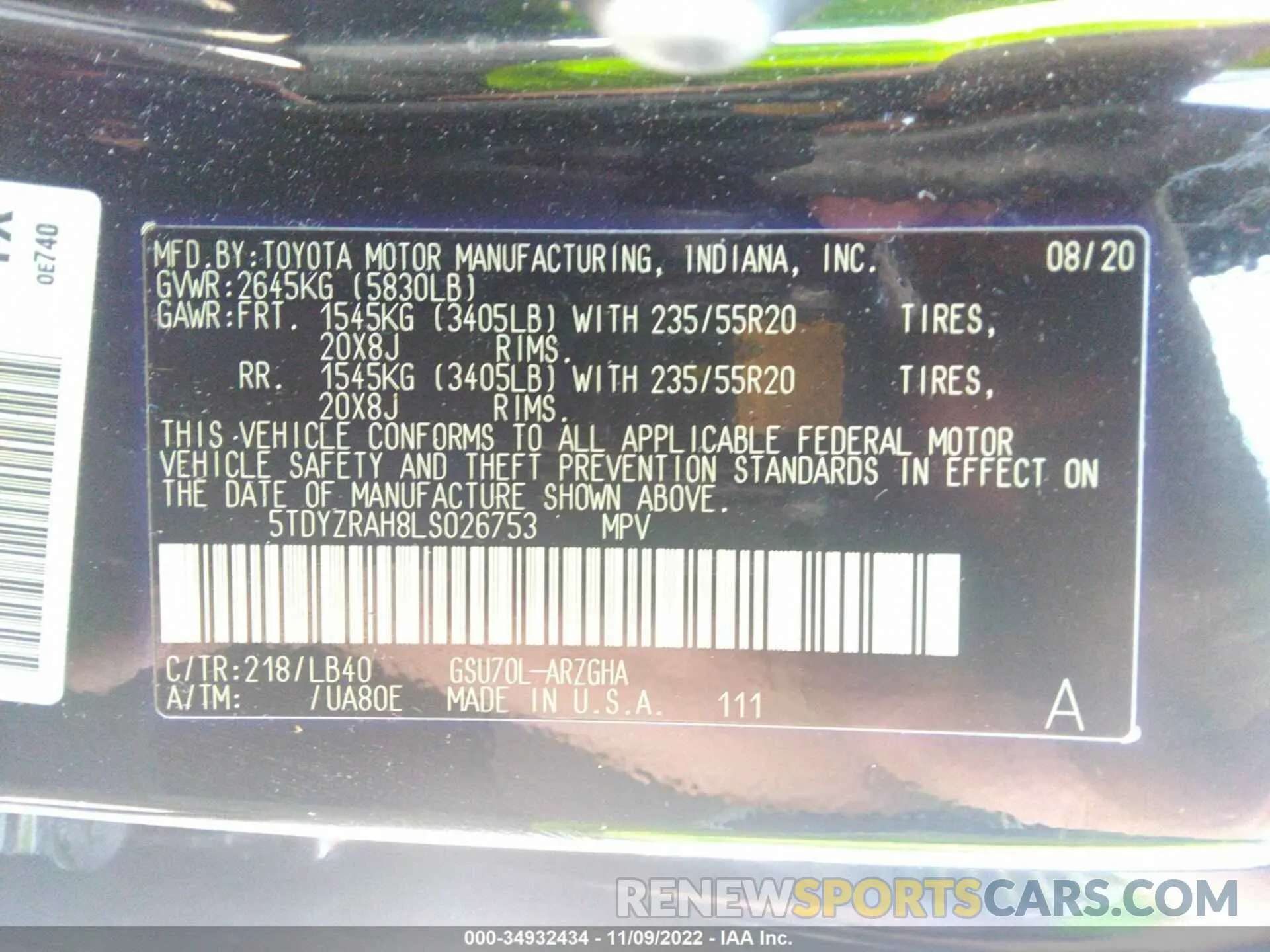 9 Фотография поврежденного автомобиля 5TDYZRAH8LS026753 TOYOTA HIGHLANDER 2020