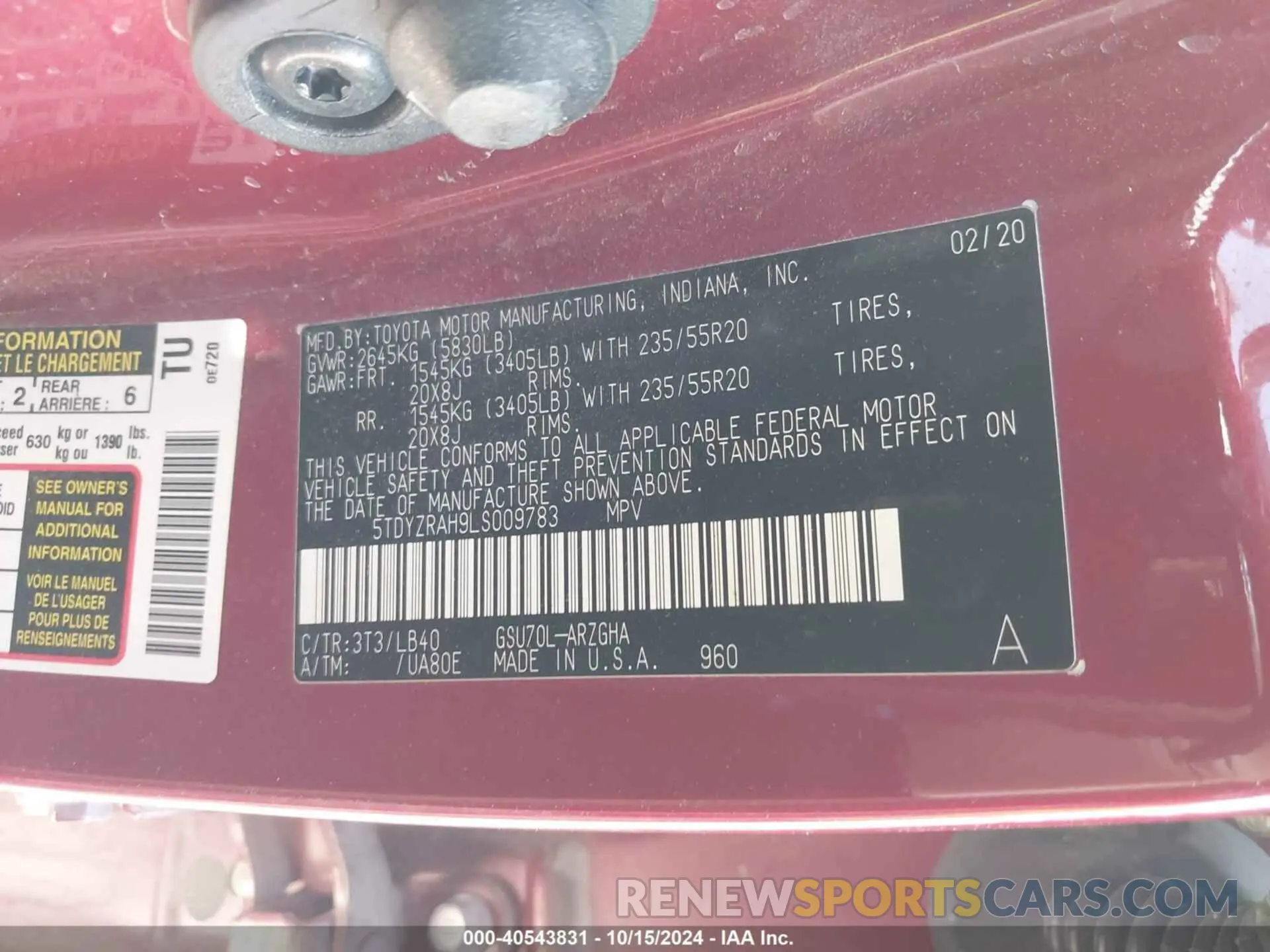 9 Photograph of a damaged car 5TDYZRAH9LS009783 TOYOTA HIGHLANDER 2020