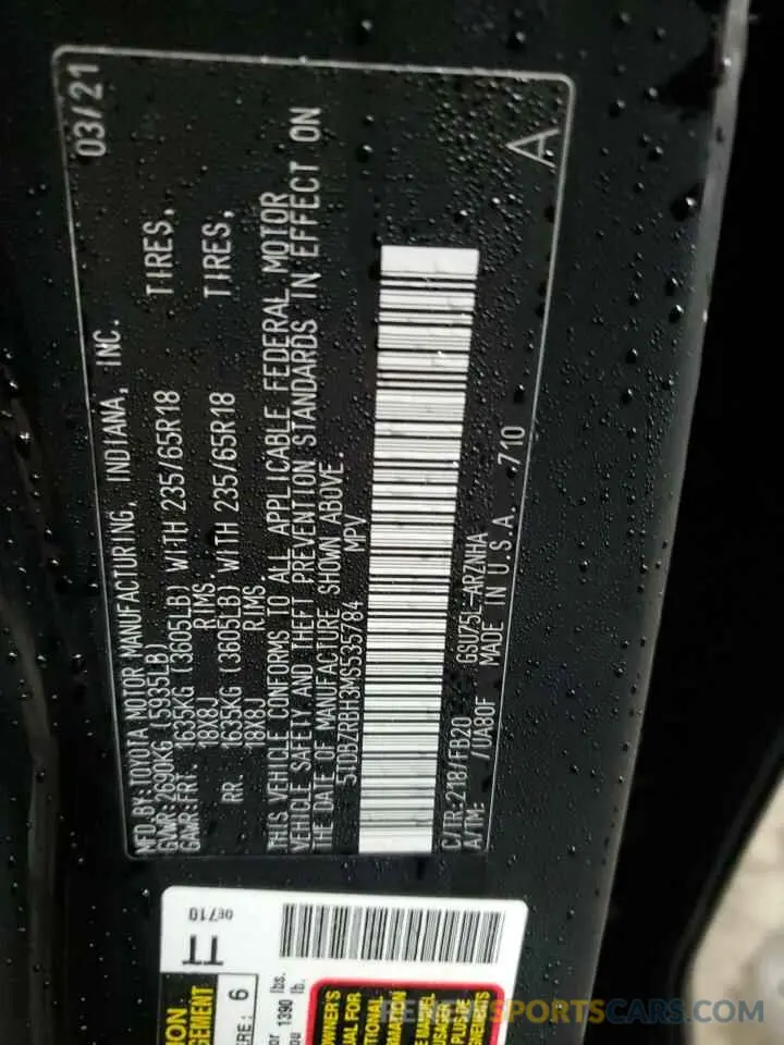15 Фотография поврежденного автомобиля 5TDBZRBH3MS535784 TOYOTA HIGHLANDER 2021