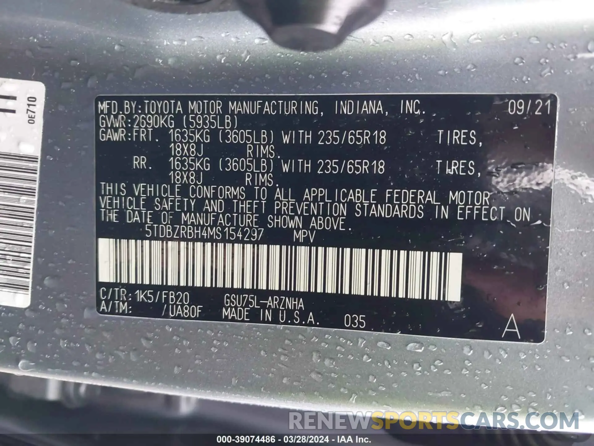 9 Фотография поврежденного автомобиля 5TDBZRBH4MS154297 TOYOTA HIGHLANDER 2021
