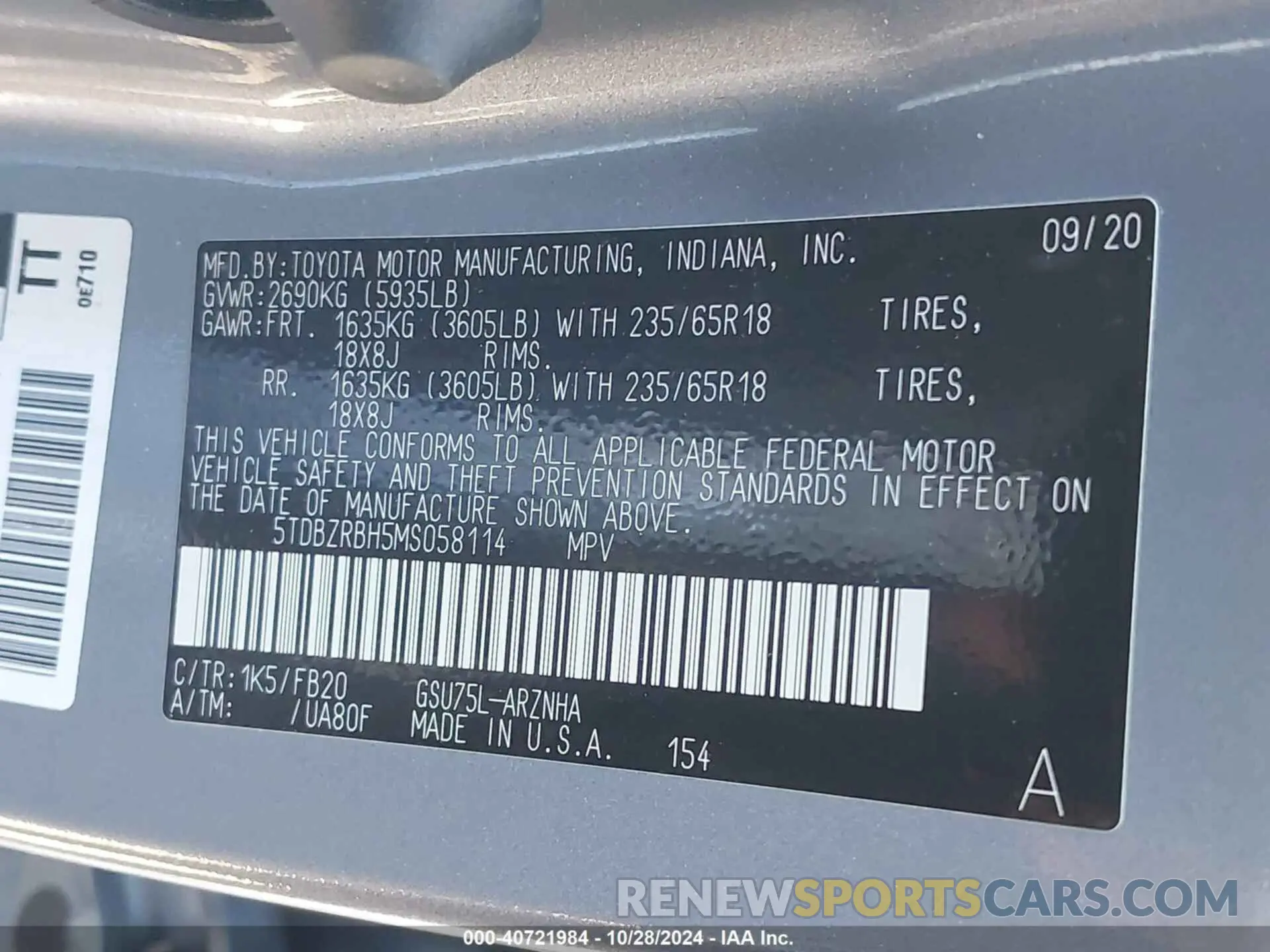 9 Photograph of a damaged car 5TDBZRBH5MS058114 TOYOTA HIGHLANDER 2021