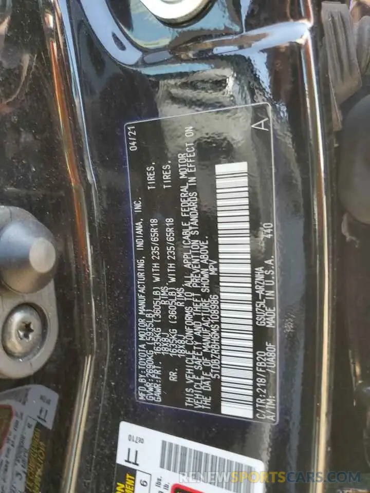 13 Photograph of a damaged car 5TDBZRBH6MS108986 TOYOTA HIGHLANDER 2021