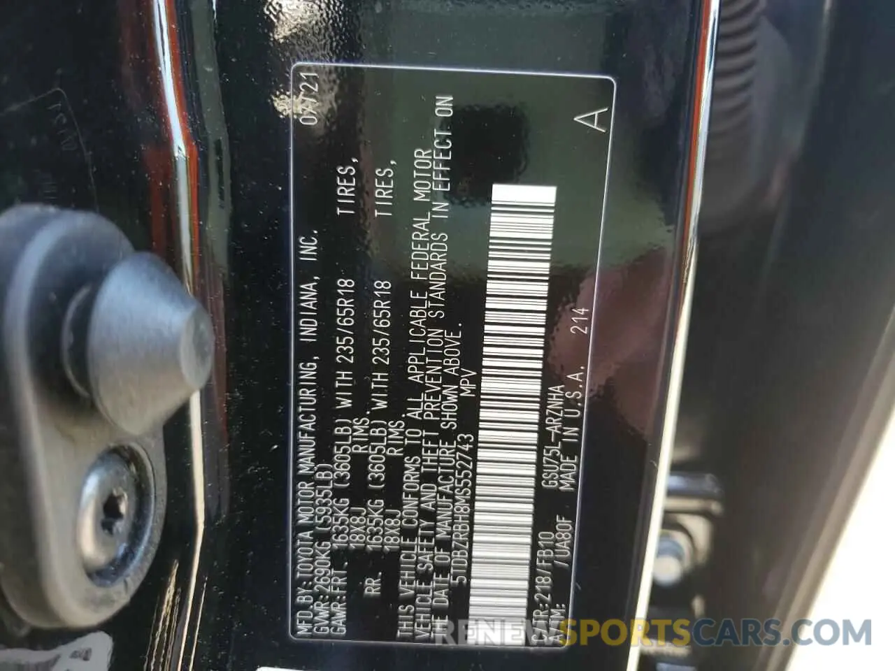 10 Photograph of a damaged car 5TDBZRBH8MS552743 TOYOTA HIGHLANDER 2021