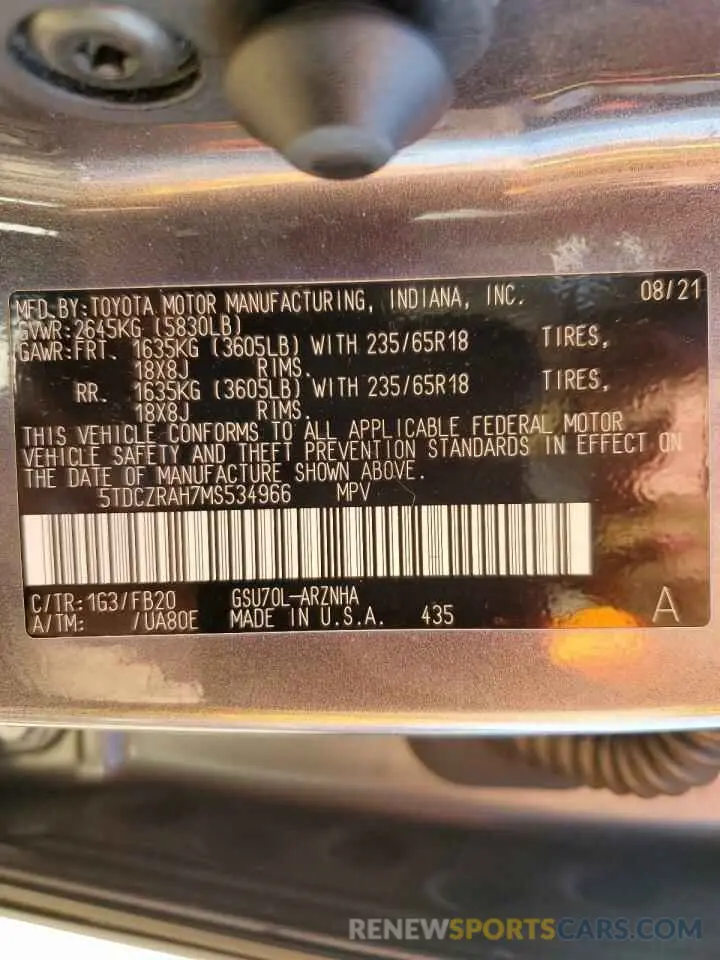 14 Photograph of a damaged car 5TDCZRAH7MS534966 TOYOTA HIGHLANDER 2021