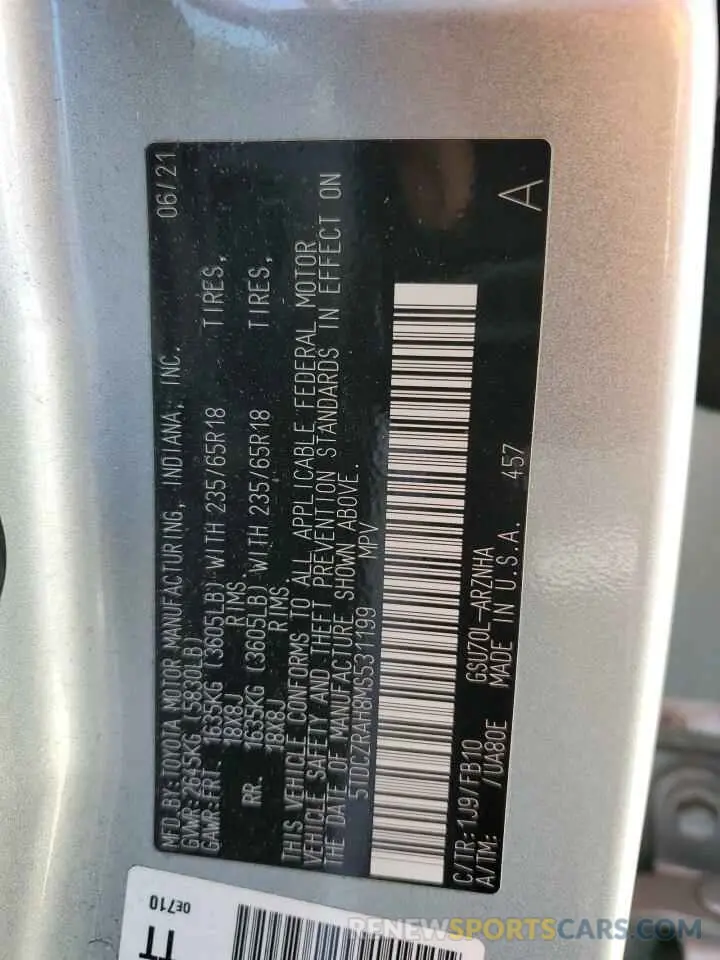 13 Фотография поврежденного автомобиля 5TDCZRAH8MS531199 TOYOTA HIGHLANDER 2021