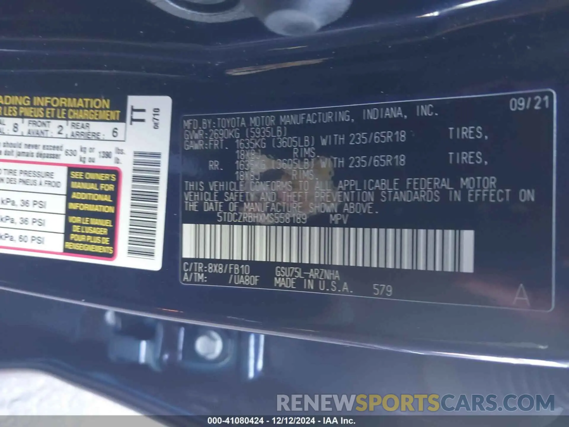 9 Photograph of a damaged car 5TDCZRBHXMS558189 TOYOTA HIGHLANDER 2021