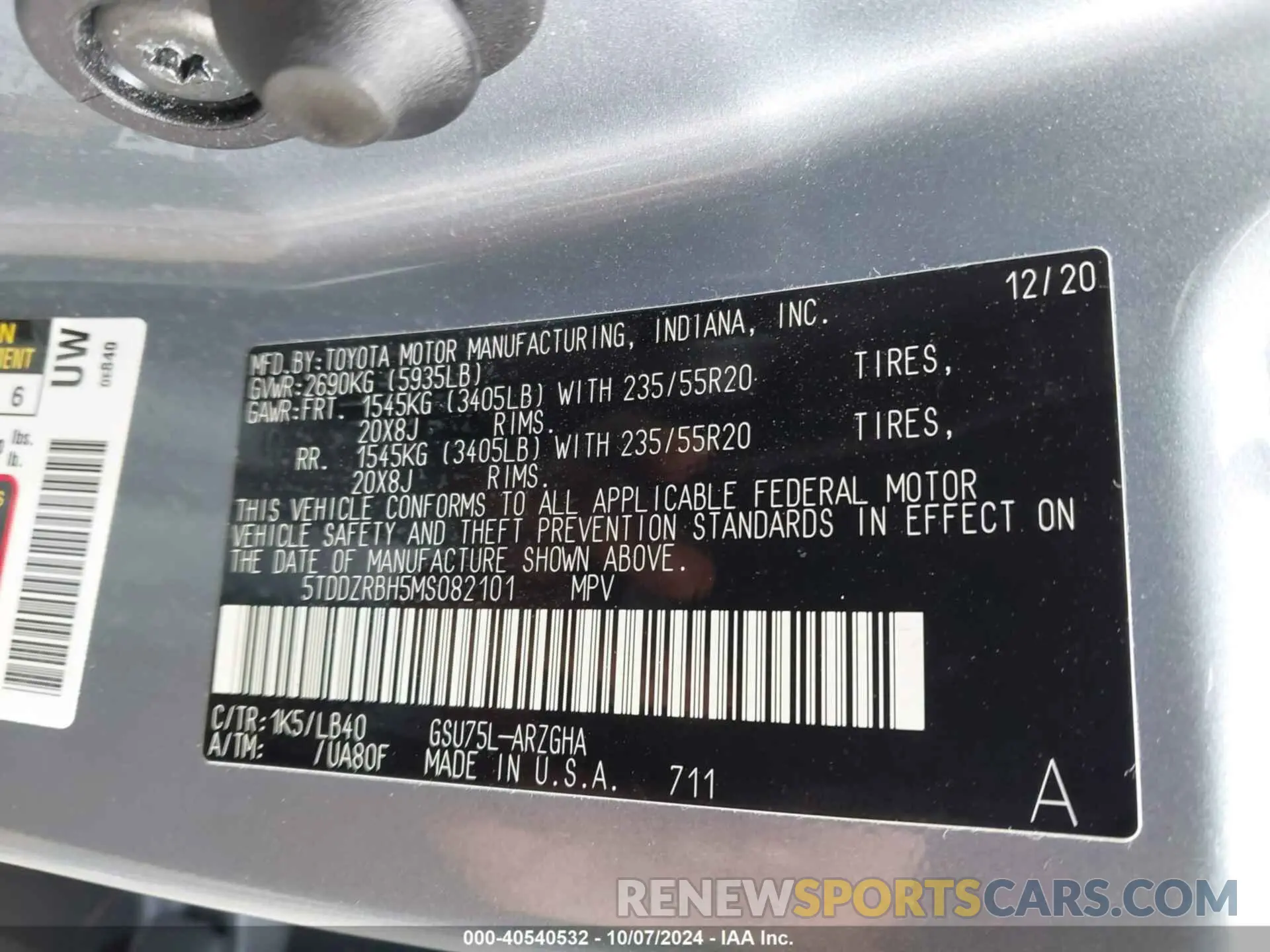 9 Photograph of a damaged car 5TDDZRBH5MS082101 TOYOTA HIGHLANDER 2021