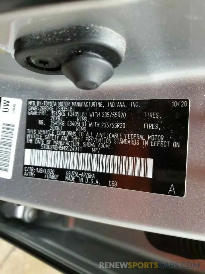 14 Photograph of a damaged car 5TDDZRBH5MS524911 TOYOTA HIGHLANDER 2021