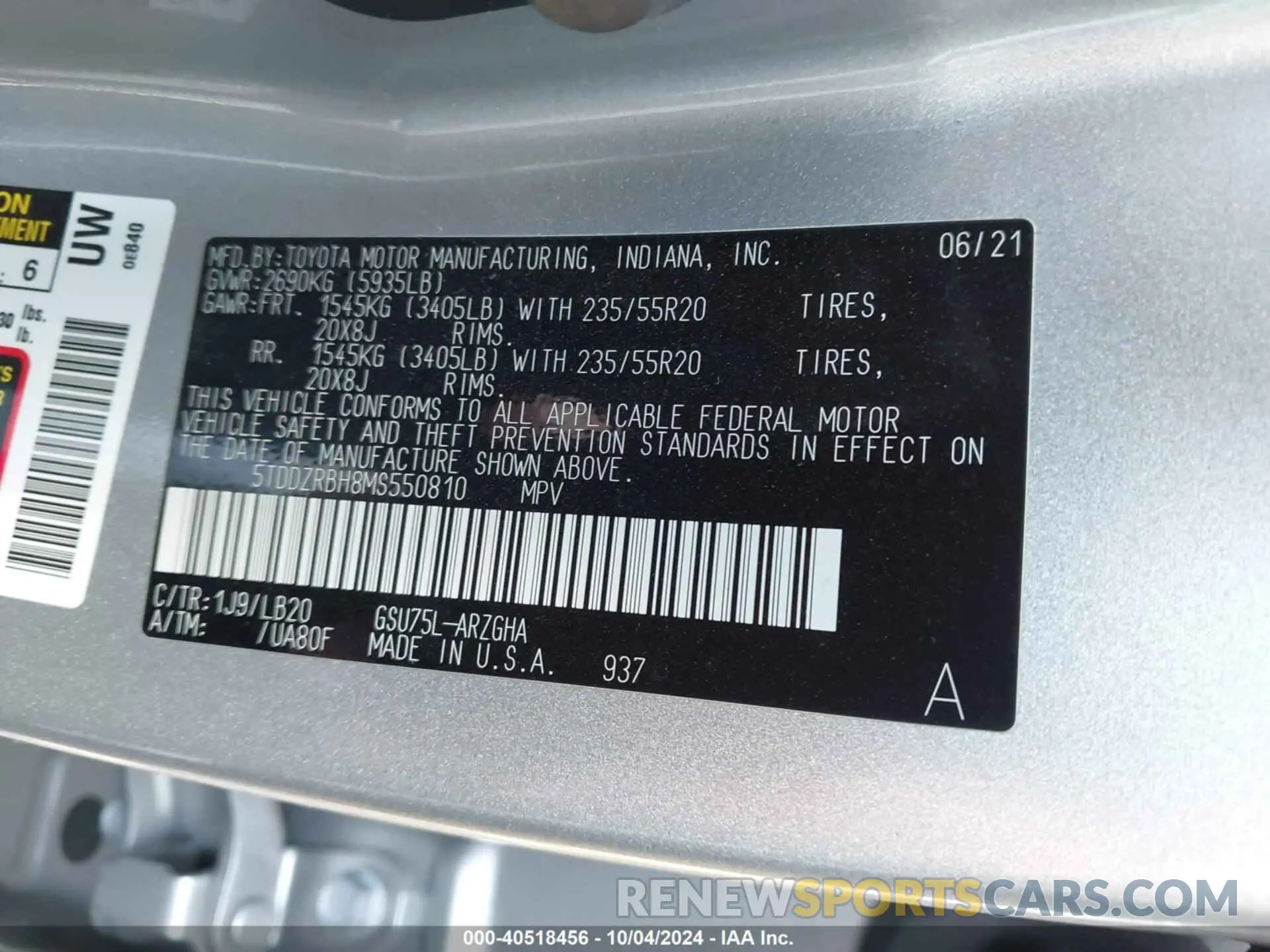 9 Photograph of a damaged car 5TDDZRBH8MS550810 TOYOTA HIGHLANDER 2021