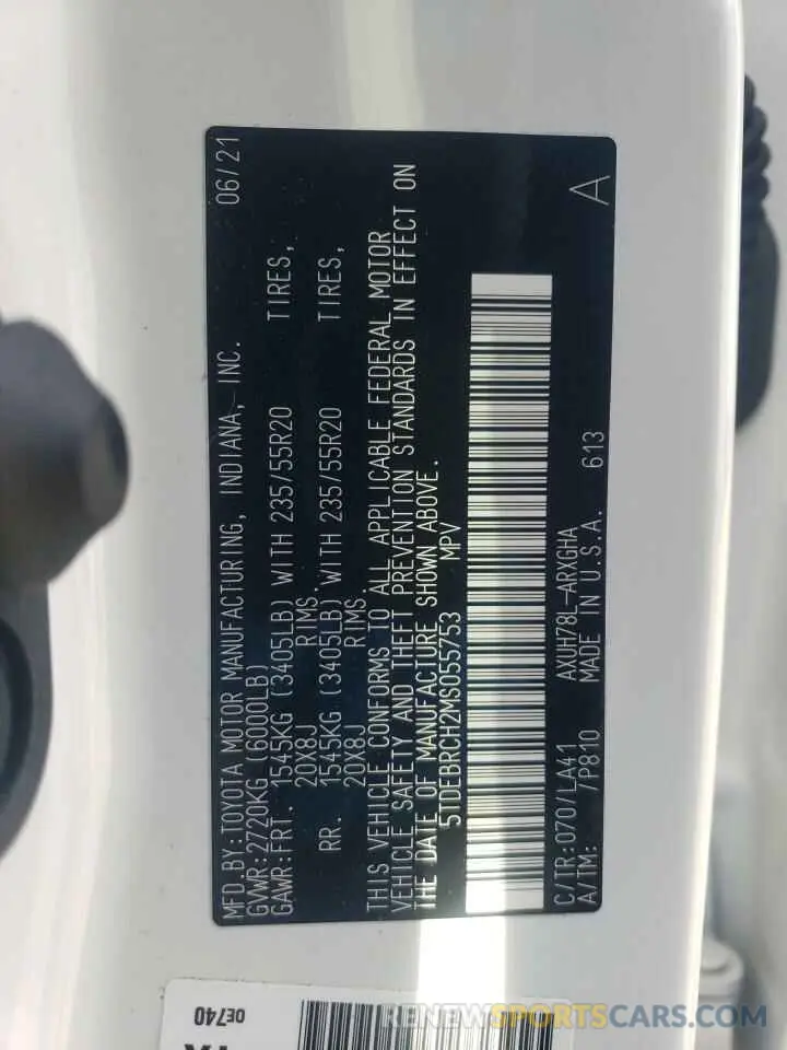 13 Photograph of a damaged car 5TDEBRCH2MS055753 TOYOTA HIGHLANDER 2021