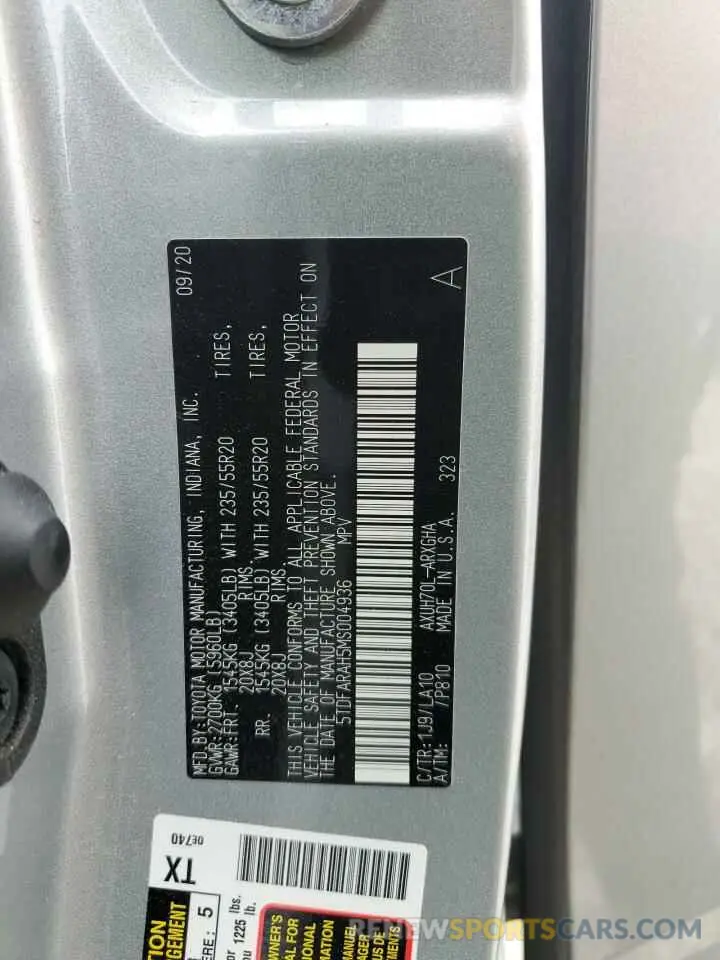 13 Photograph of a damaged car 5TDFARAH5MS004936 TOYOTA HIGHLANDER 2021