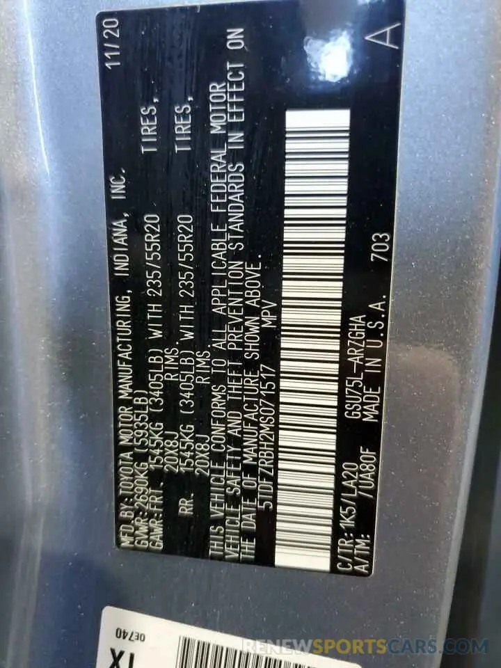 13 Фотография поврежденного автомобиля 5TDFZRBH2MS071517 TOYOTA HIGHLANDER 2021
