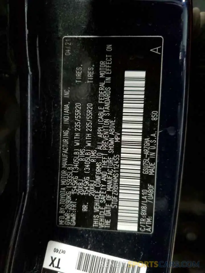13 Фотография поврежденного автомобиля 5TDFZRBH4MS112455 TOYOTA HIGHLANDER 2021