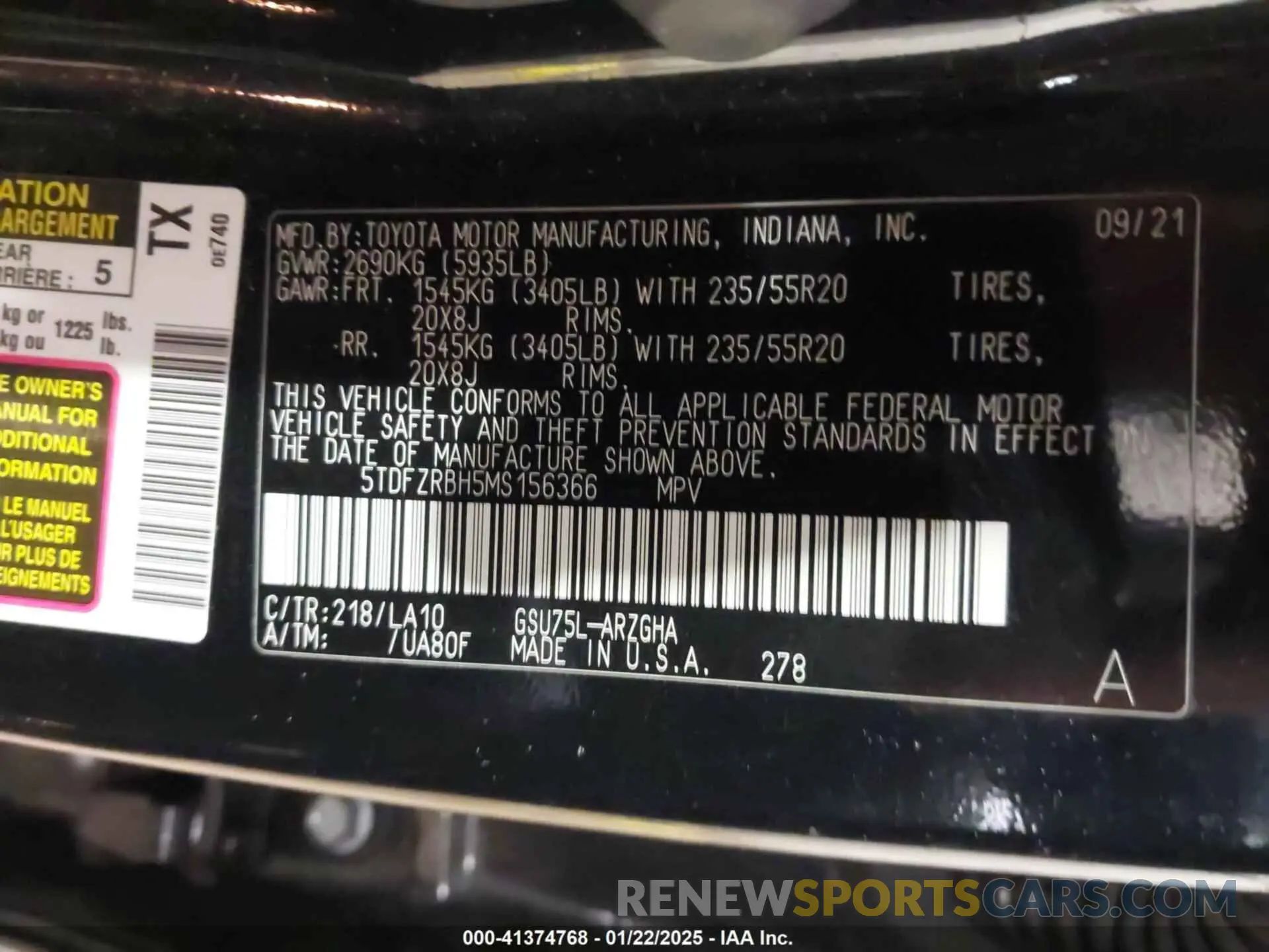 9 Photograph of a damaged car 5TDFZRBH5MS156366 TOYOTA HIGHLANDER 2021
