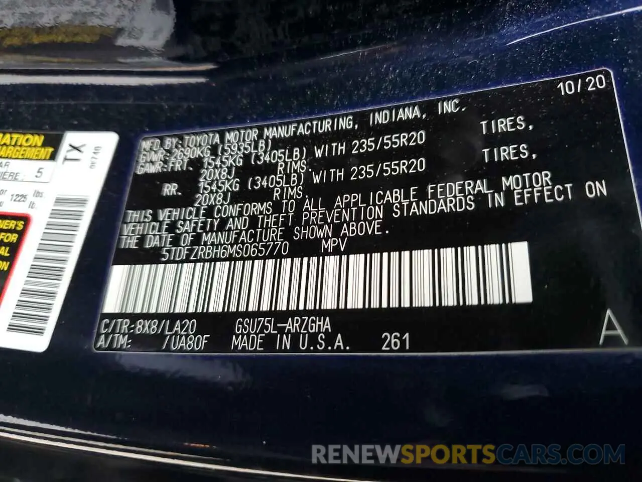 13 Photograph of a damaged car 5TDFZRBH6MS065770 TOYOTA HIGHLANDER 2021