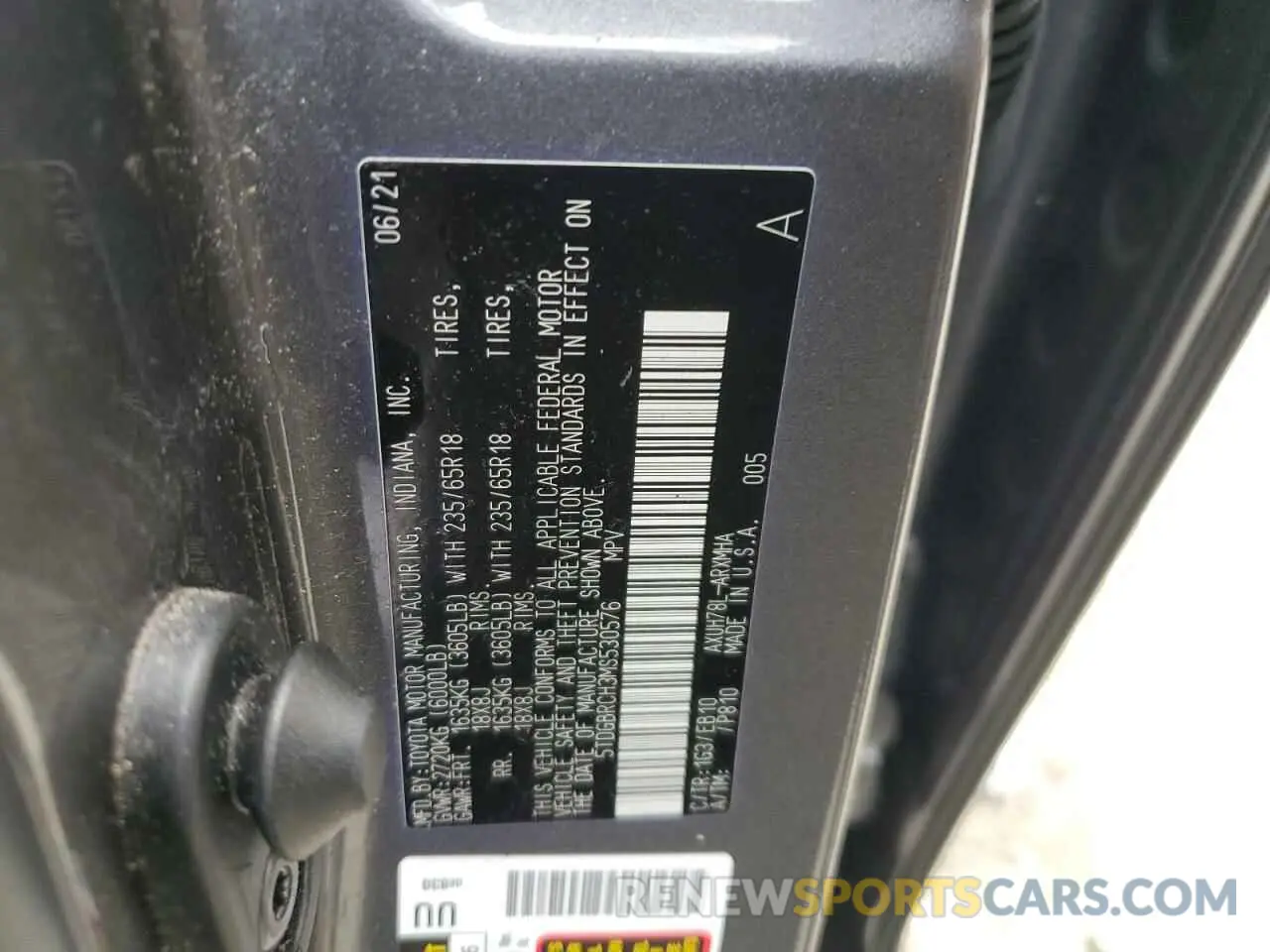 13 Фотография поврежденного автомобиля 5TDGBRCH3MS530576 TOYOTA HIGHLANDER 2021