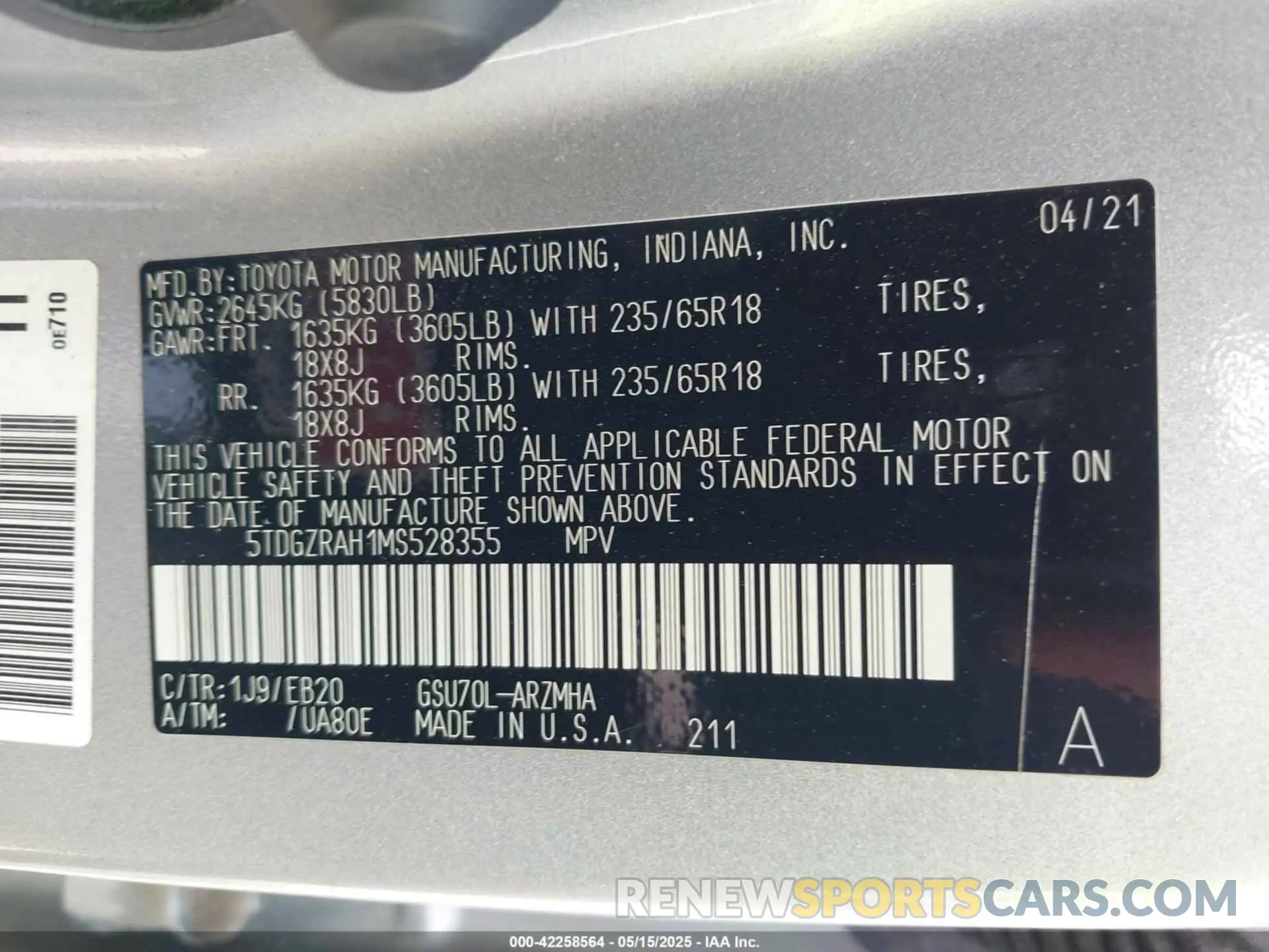 9 Photograph of a damaged car 5TDGZRAH1MS528355 TOYOTA HIGHLANDER 2021