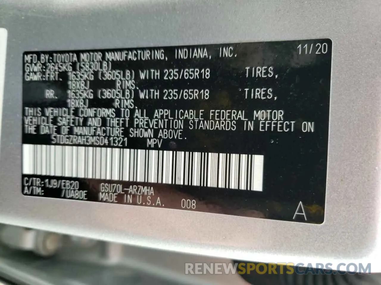 12 Фотография поврежденного автомобиля 5TDGZRAH3MS041321 TOYOTA HIGHLANDER 2021