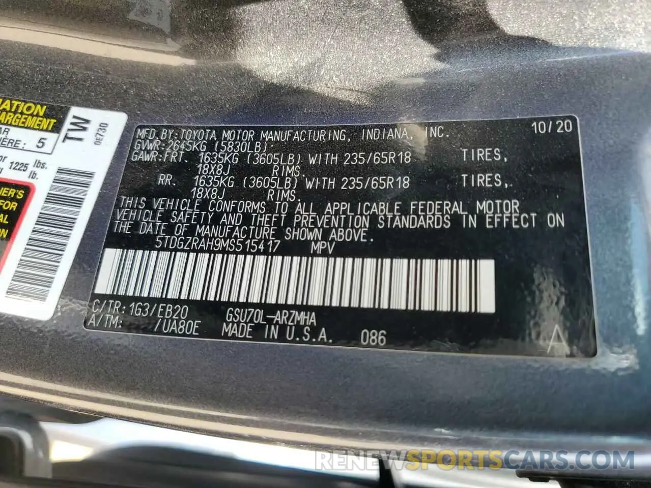 14 Фотография поврежденного автомобиля 5TDGZRAH9MS515417 TOYOTA HIGHLANDER 2021