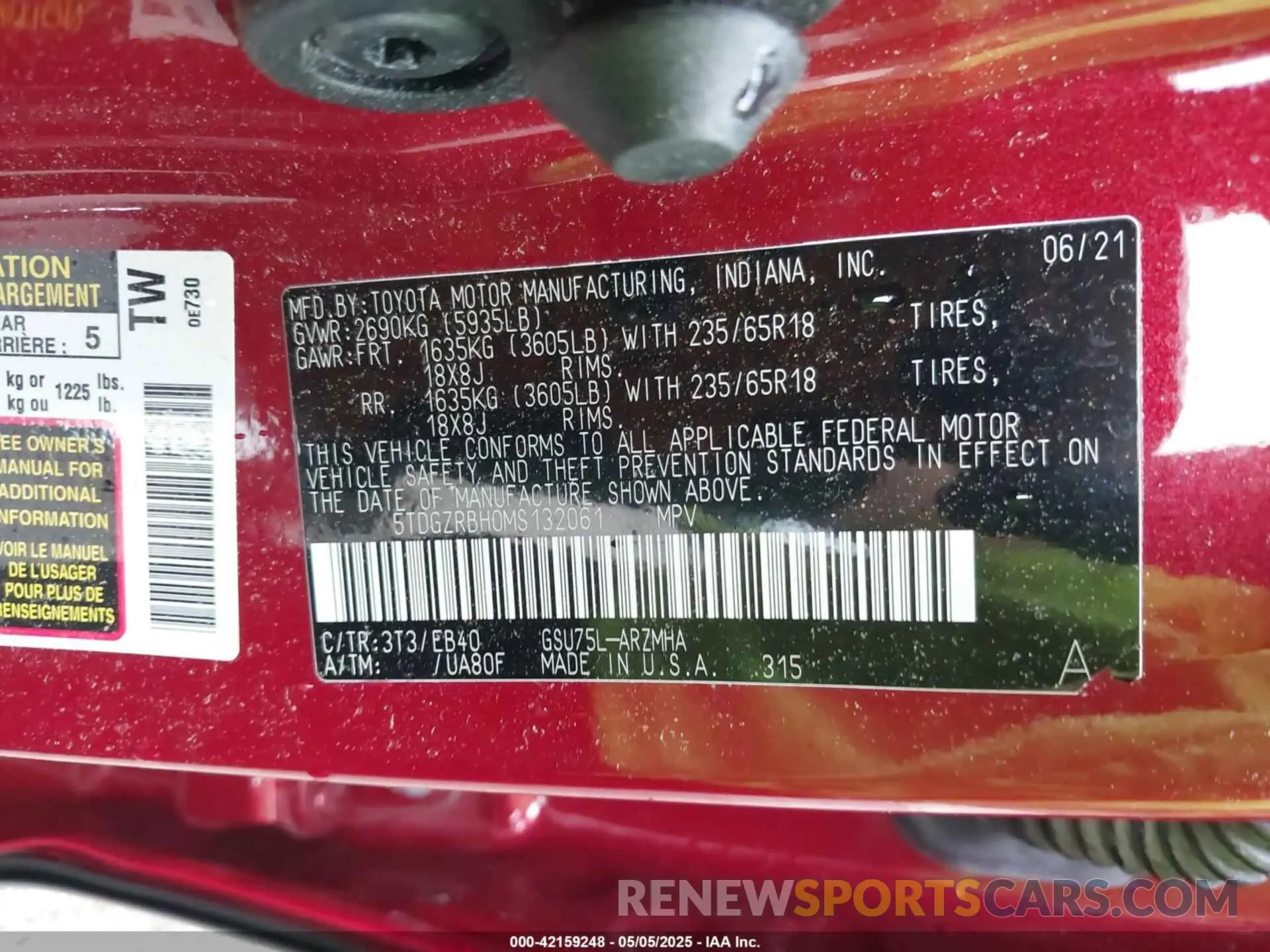 9 Фотография поврежденного автомобиля 5TDGZRBH0MS132061 TOYOTA HIGHLANDER 2021