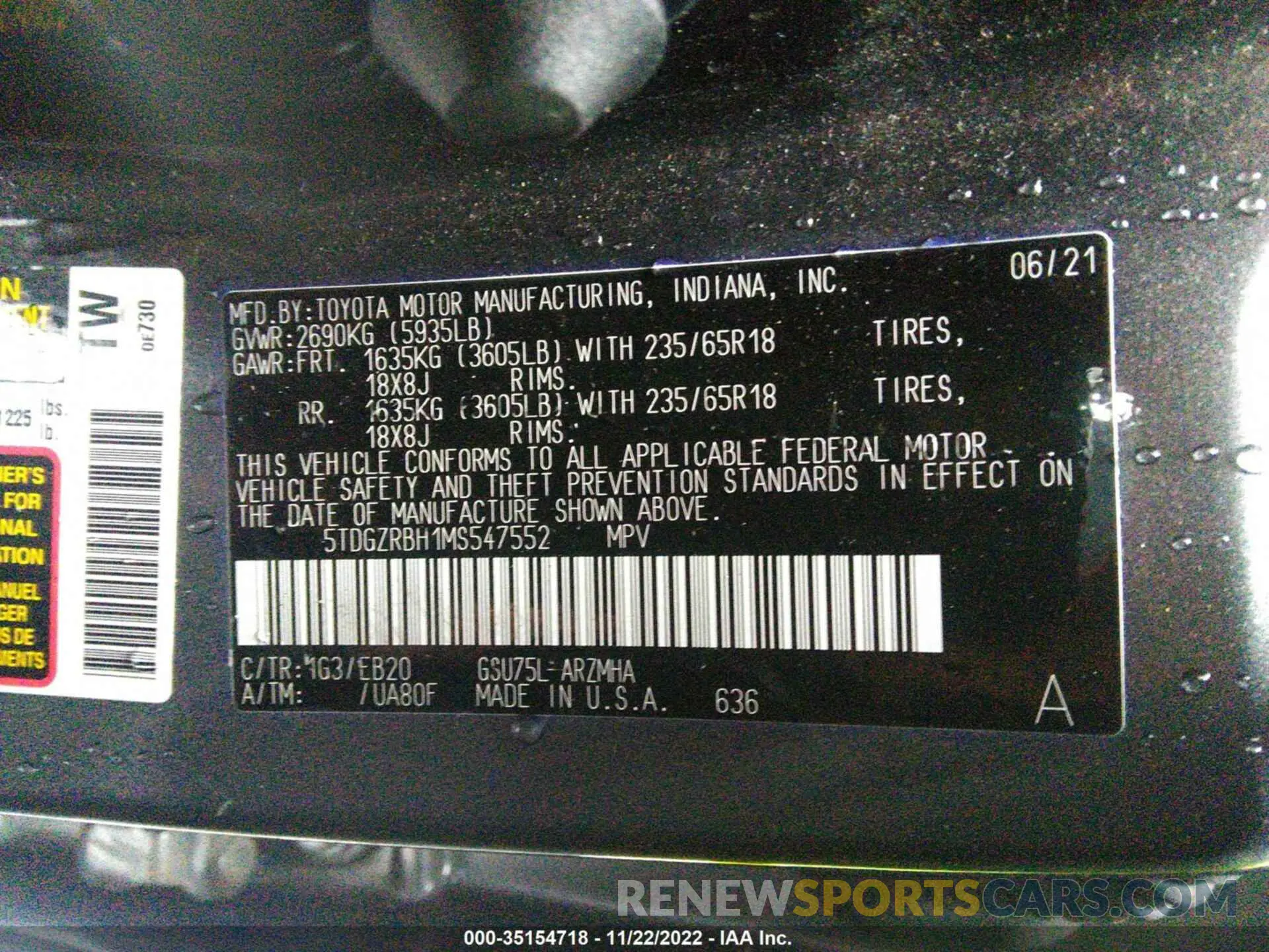 9 Фотография поврежденного автомобиля 5TDGZRBH1MS547552 TOYOTA HIGHLANDER 2021