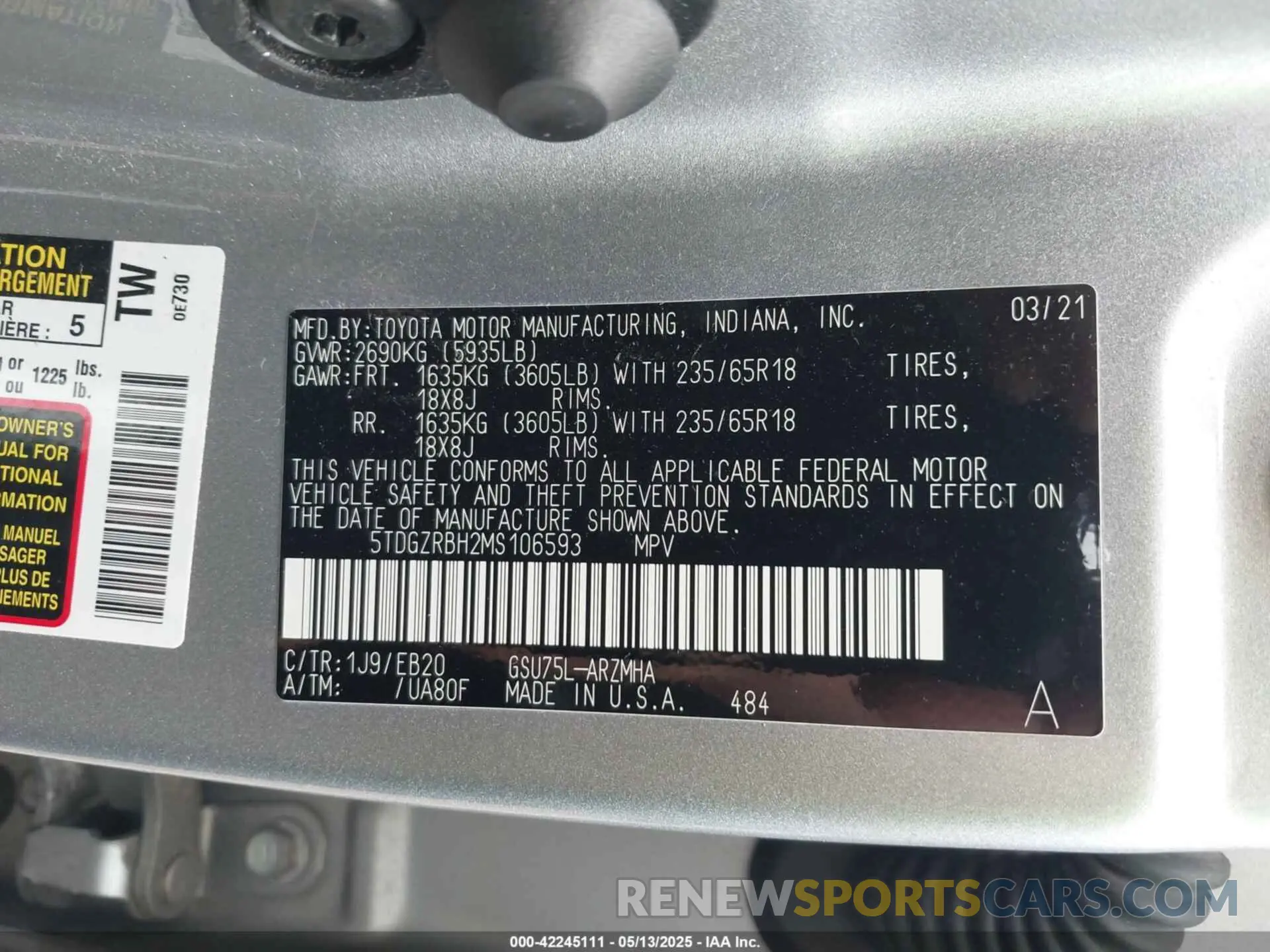 9 Photograph of a damaged car 5TDGZRBH2MS106593 TOYOTA HIGHLANDER 2021