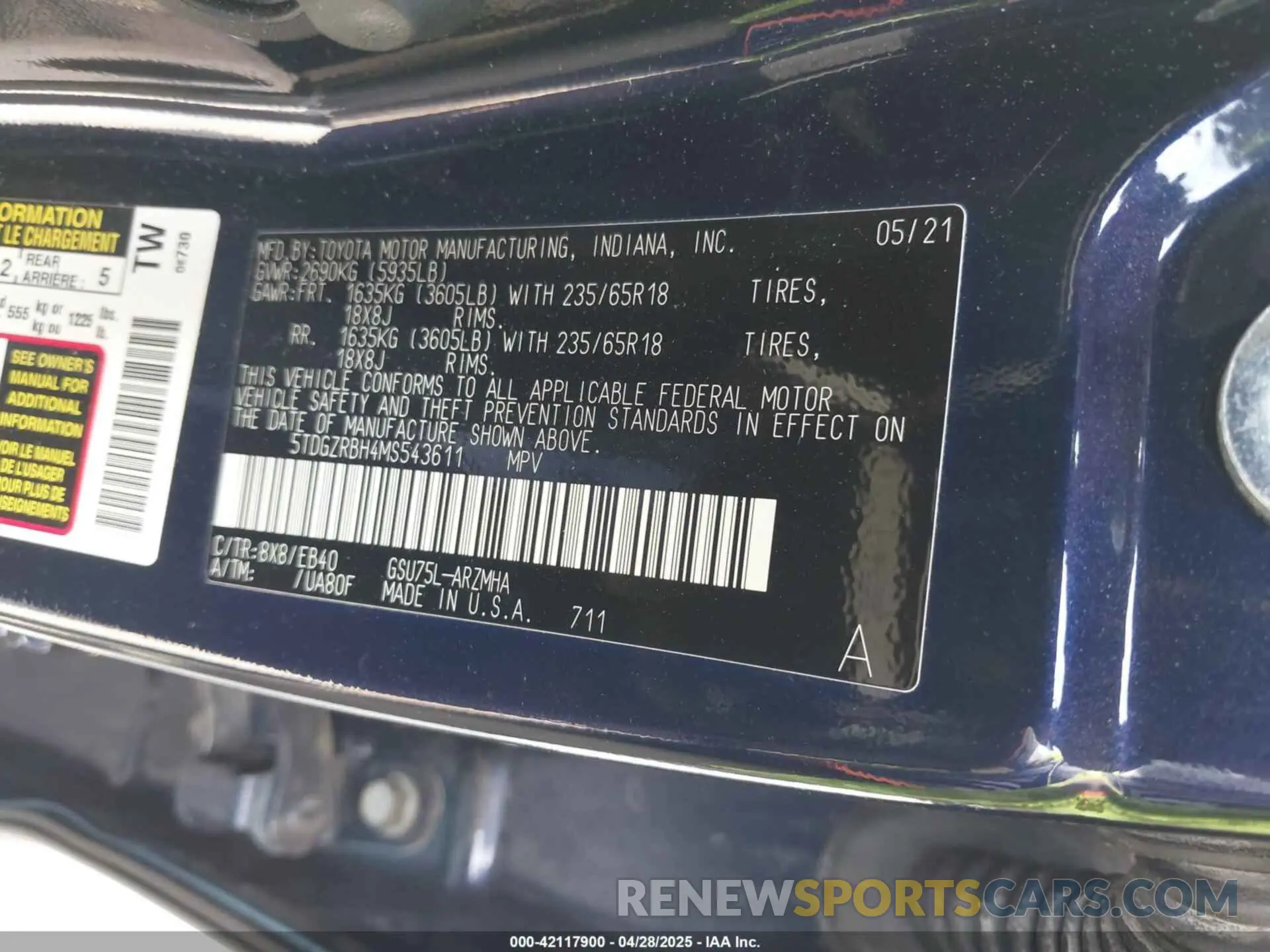 9 Фотография поврежденного автомобиля 5TDGZRBH4MS543611 TOYOTA HIGHLANDER 2021