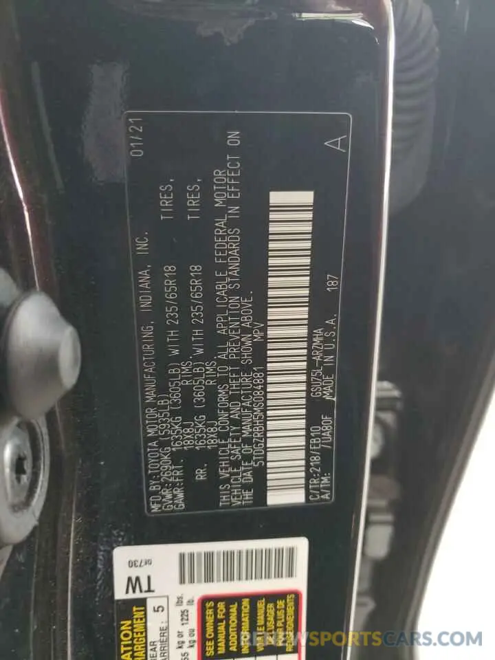 13 Photograph of a damaged car 5TDGZRBH5MS084881 TOYOTA HIGHLANDER 2021