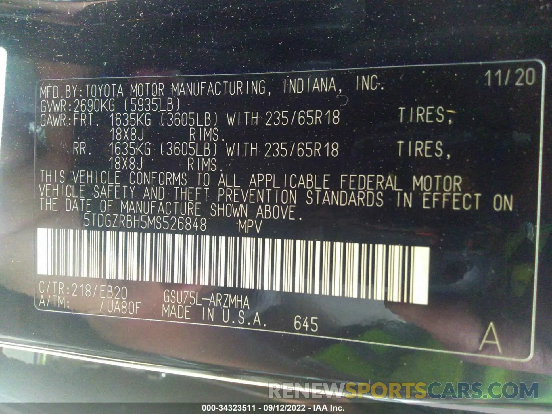 9 Photograph of a damaged car 5TDGZRBH5MS526848 TOYOTA HIGHLANDER 2021