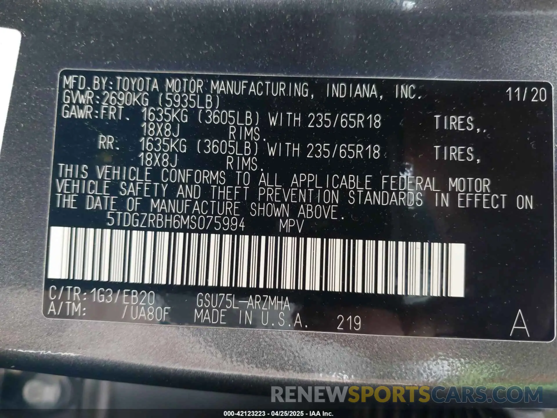 9 Фотография поврежденного автомобиля 5TDGZRBH6MS075994 TOYOTA HIGHLANDER 2021