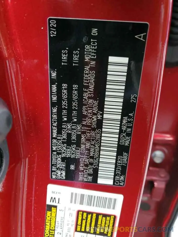 13 Фотография поврежденного автомобиля 5TDGZRBH6MS528835 TOYOTA HIGHLANDER 2021