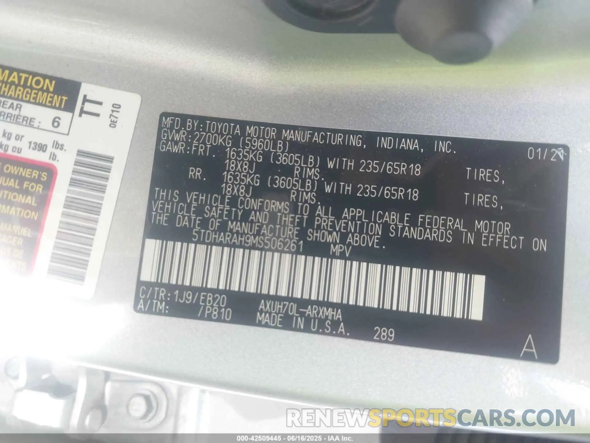 9 Photograph of a damaged car 5TDHARAH9MS506261 TOYOTA HIGHLANDER 2021