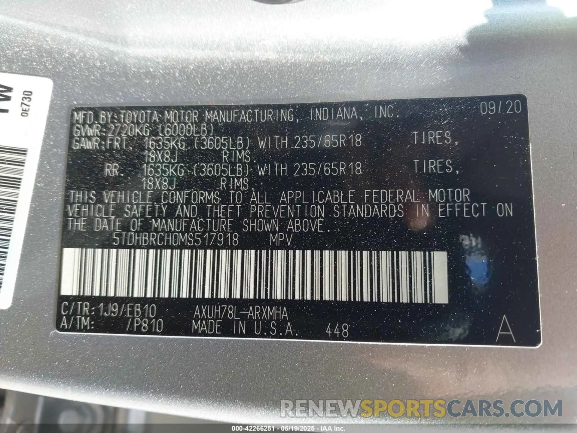 9 Photograph of a damaged car 5TDHBRCH0MS517918 TOYOTA HIGHLANDER 2021