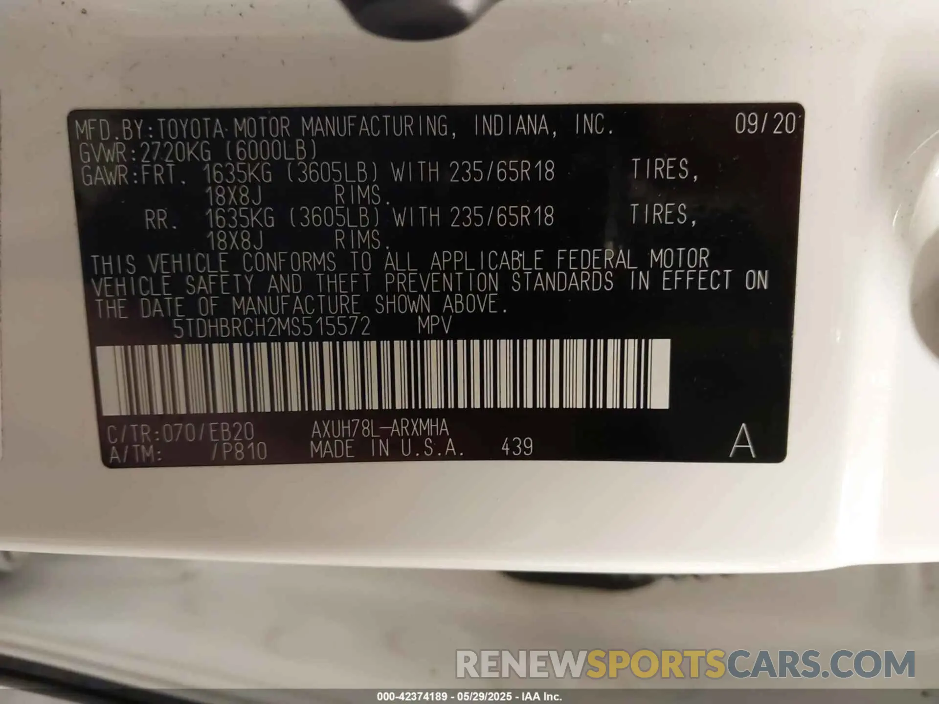 9 Фотография поврежденного автомобиля 5TDHBRCH2MS515572 TOYOTA HIGHLANDER 2021