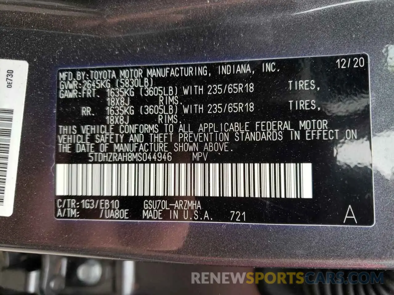 10 Фотография поврежденного автомобиля 5TDHZRAH8MS044946 TOYOTA HIGHLANDER 2021