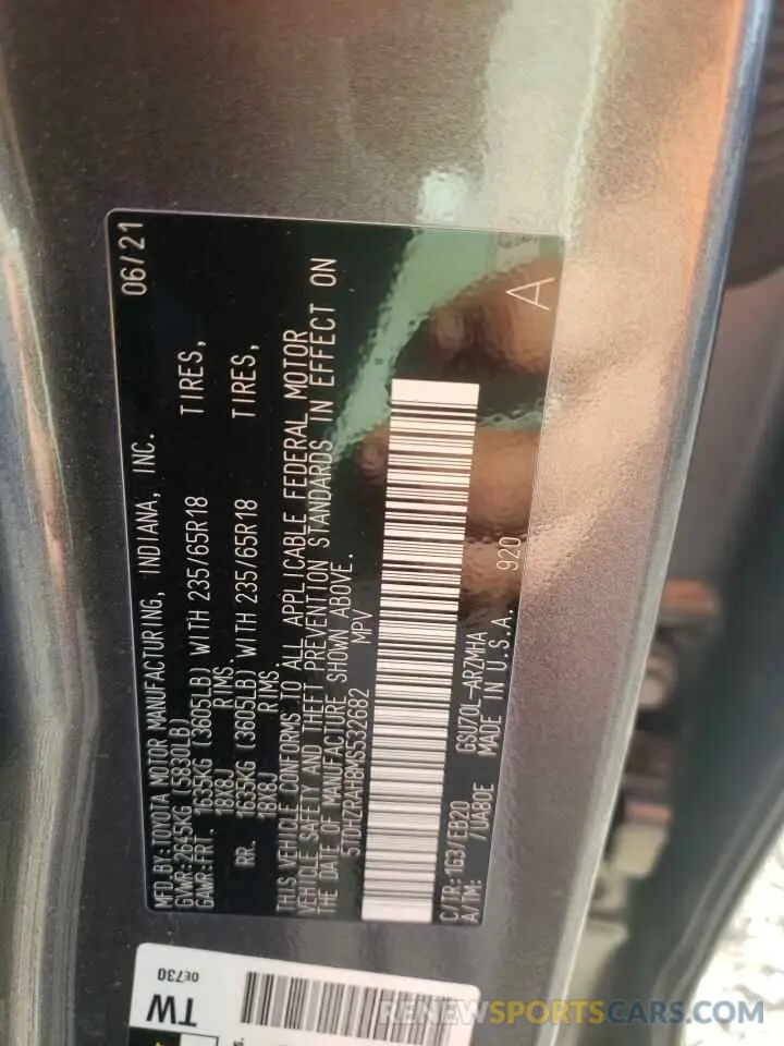 10 Фотография поврежденного автомобиля 5TDHZRAH8MS532682 TOYOTA HIGHLANDER 2021