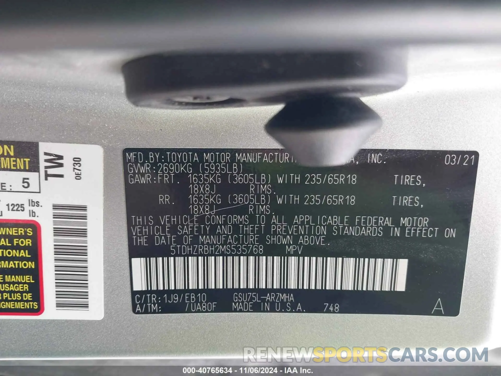 9 Фотография поврежденного автомобиля 5TDHZRBH2MS535768 TOYOTA HIGHLANDER 2021