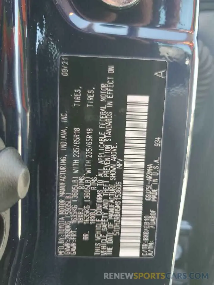 13 Photograph of a damaged car 5TDHZRBH5MS153606 TOYOTA HIGHLANDER 2021