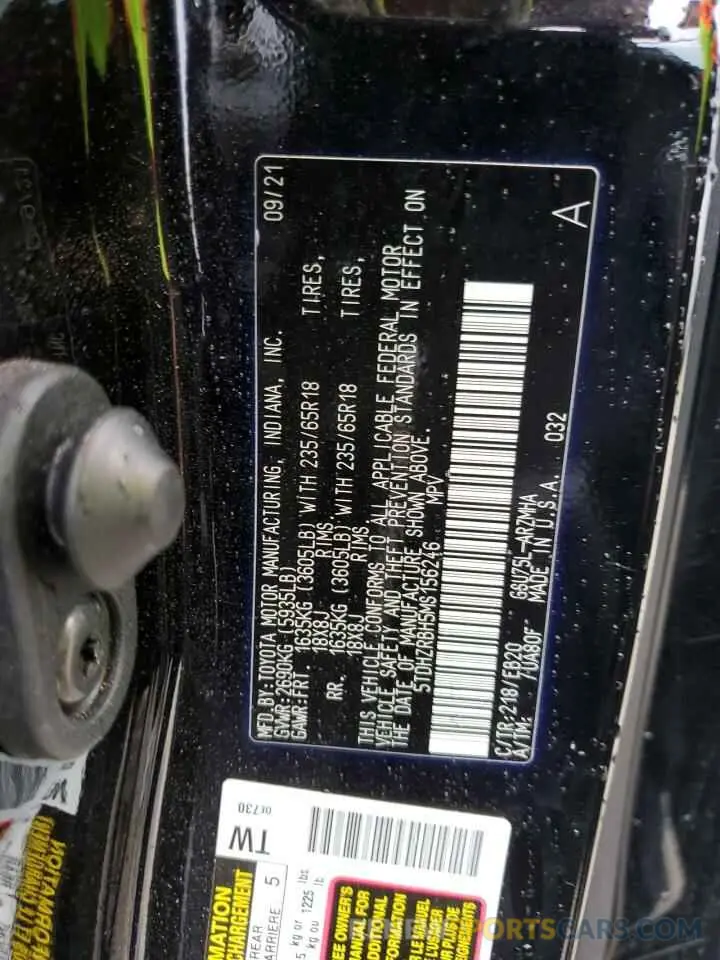 13 Photograph of a damaged car 5TDHZRBH5MS156246 TOYOTA HIGHLANDER 2021
