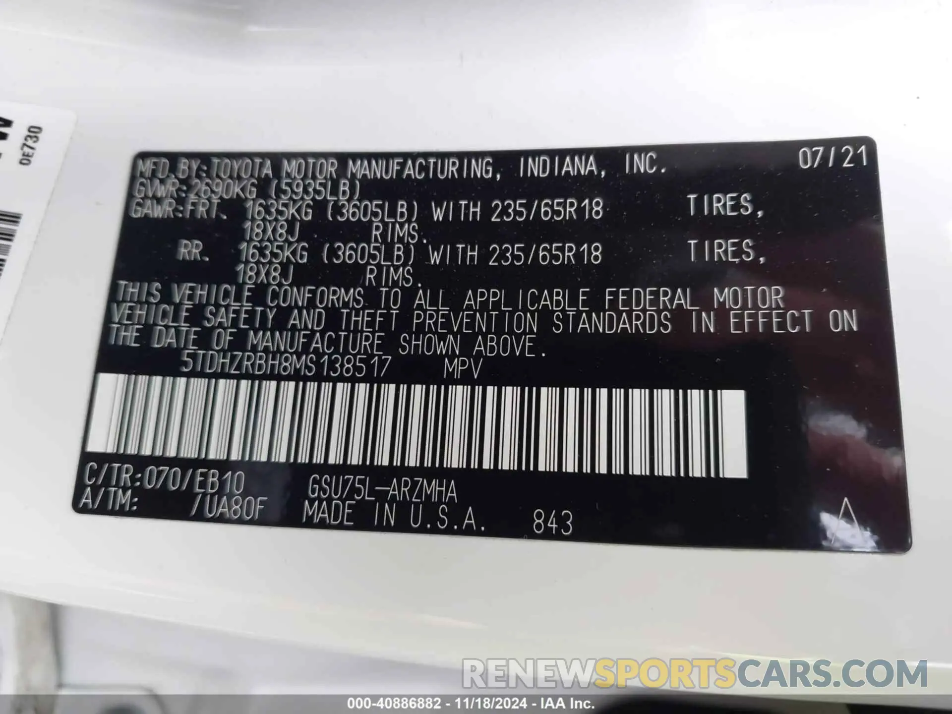 9 Photograph of a damaged car 5TDHZRBH8MS138517 TOYOTA HIGHLANDER 2021