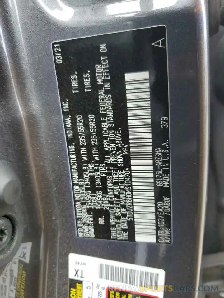 13 Photograph of a damaged car 5TDJZRBH0MS104704 TOYOTA HIGHLANDER 2021