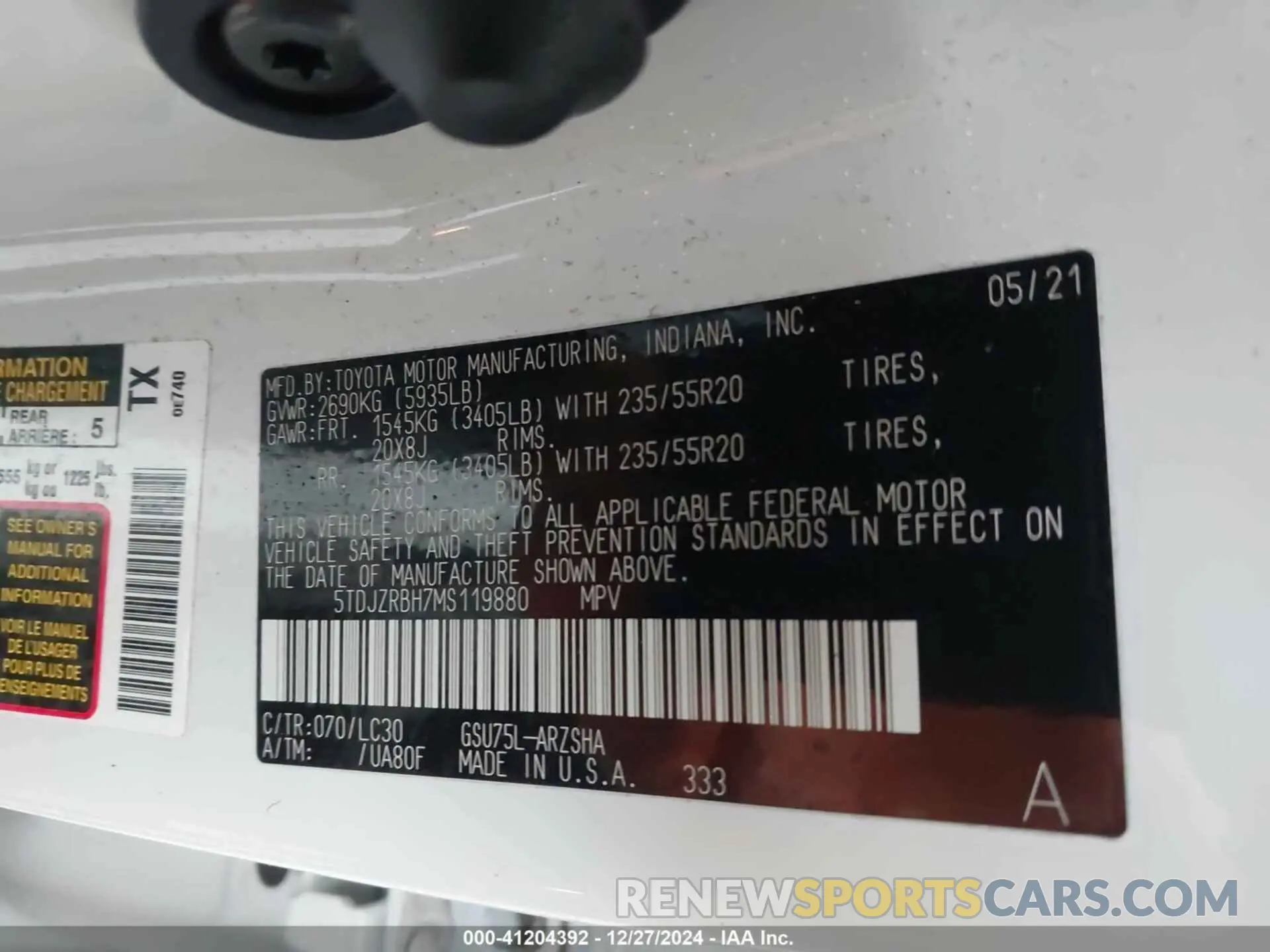 9 Фотография поврежденного автомобиля 5TDJZRBH7MS119880 TOYOTA HIGHLANDER 2021