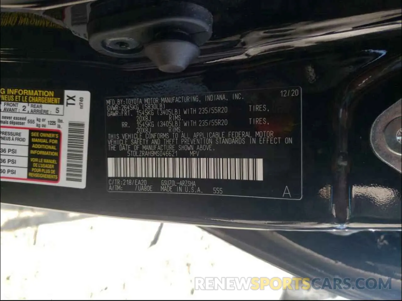 10 Photograph of a damaged car 5TDLZRAH9MS046621 TOYOTA HIGHLANDER 2021