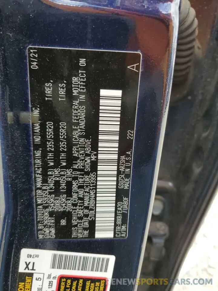 14 Фотография поврежденного автомобиля 5TDLZRBH4MS113995 TOYOTA HIGHLANDER 2021