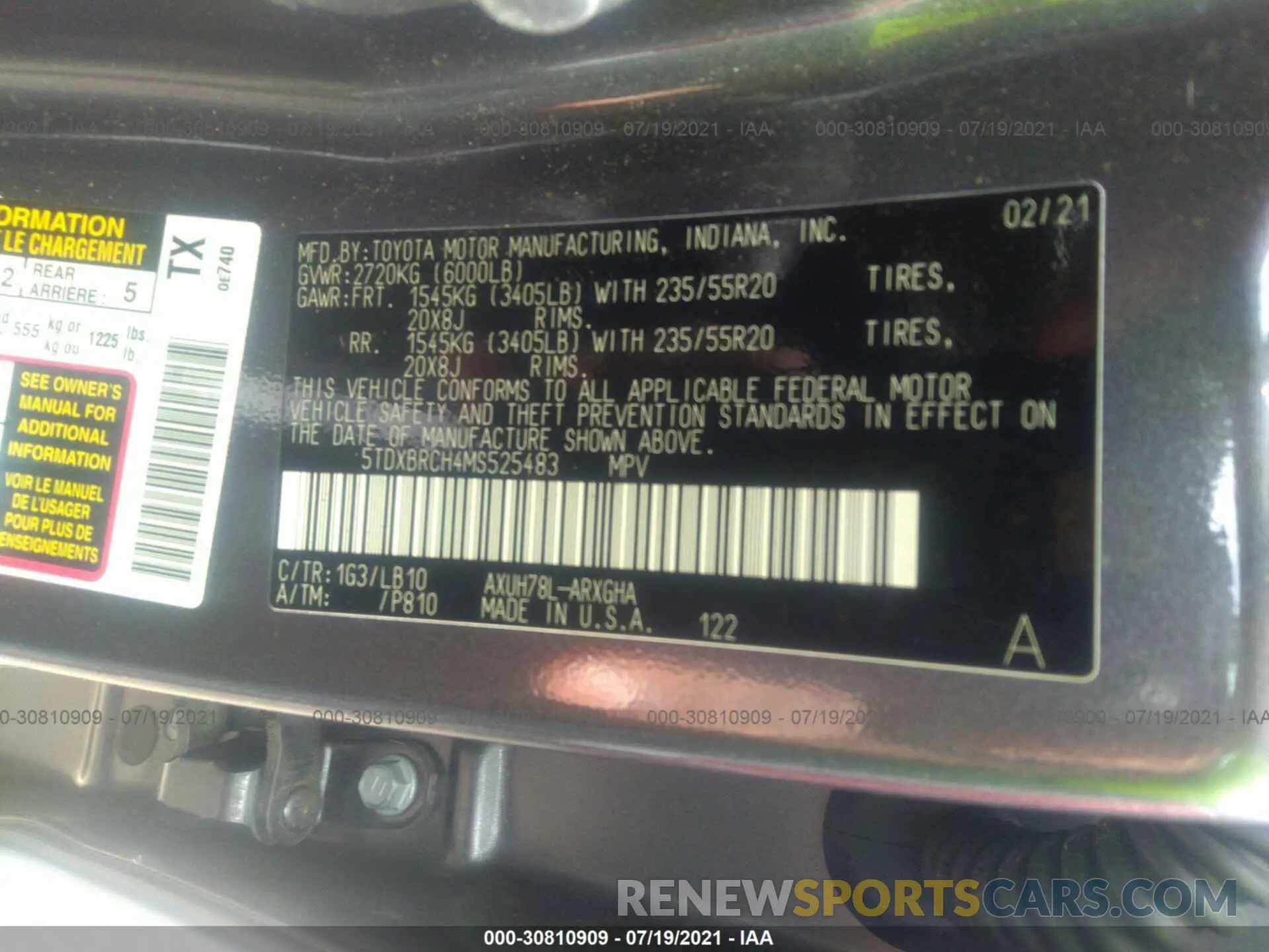 9 Фотография поврежденного автомобиля 5TDXBRCH4MS525483 TOYOTA HIGHLANDER 2021