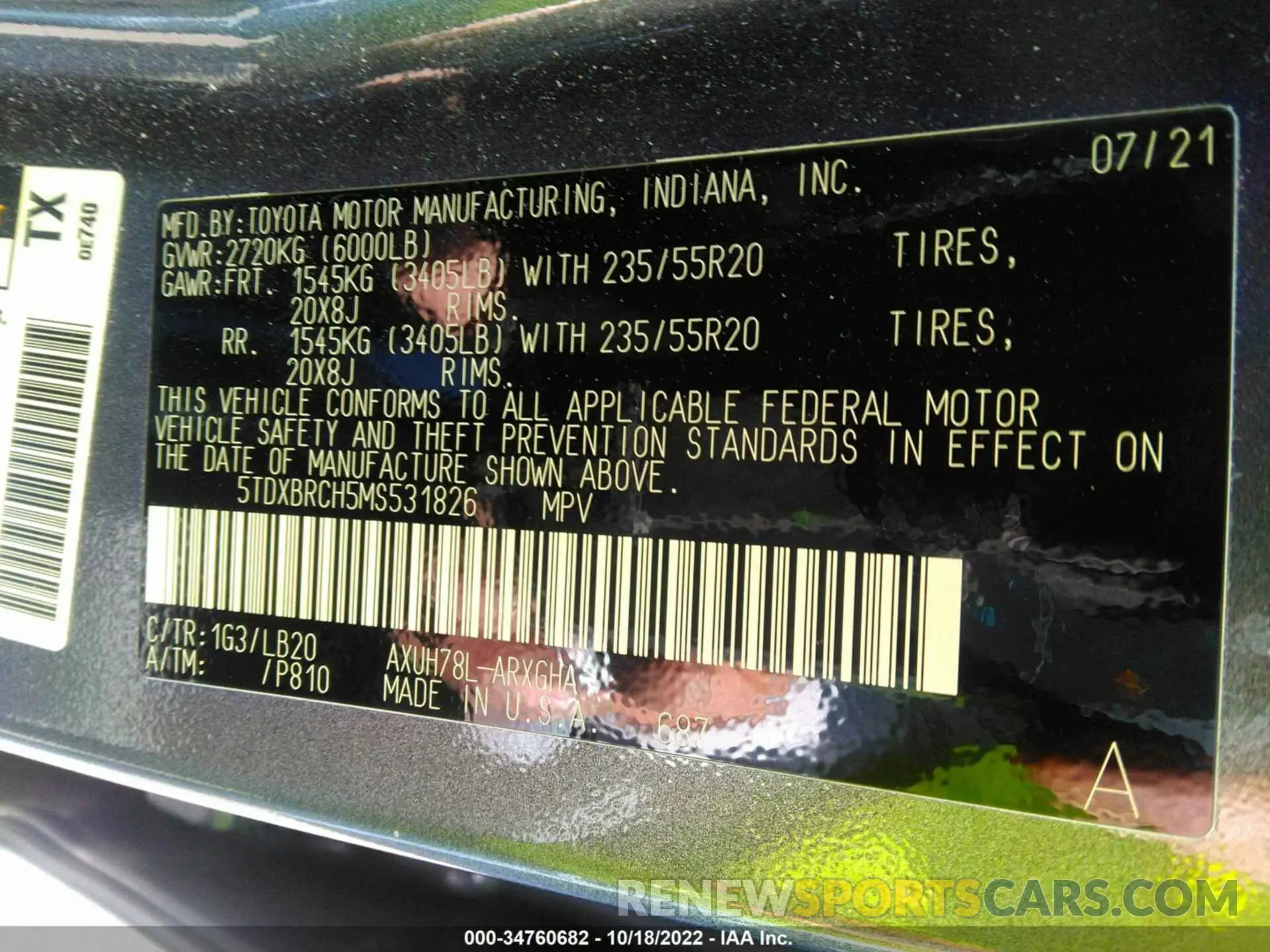 9 Фотография поврежденного автомобиля 5TDXBRCH5MS531826 TOYOTA HIGHLANDER 2021