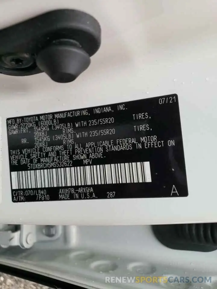 10 Фотография поврежденного автомобиля 5TDXBRCH5MS532622 TOYOTA HIGHLANDER 2021
