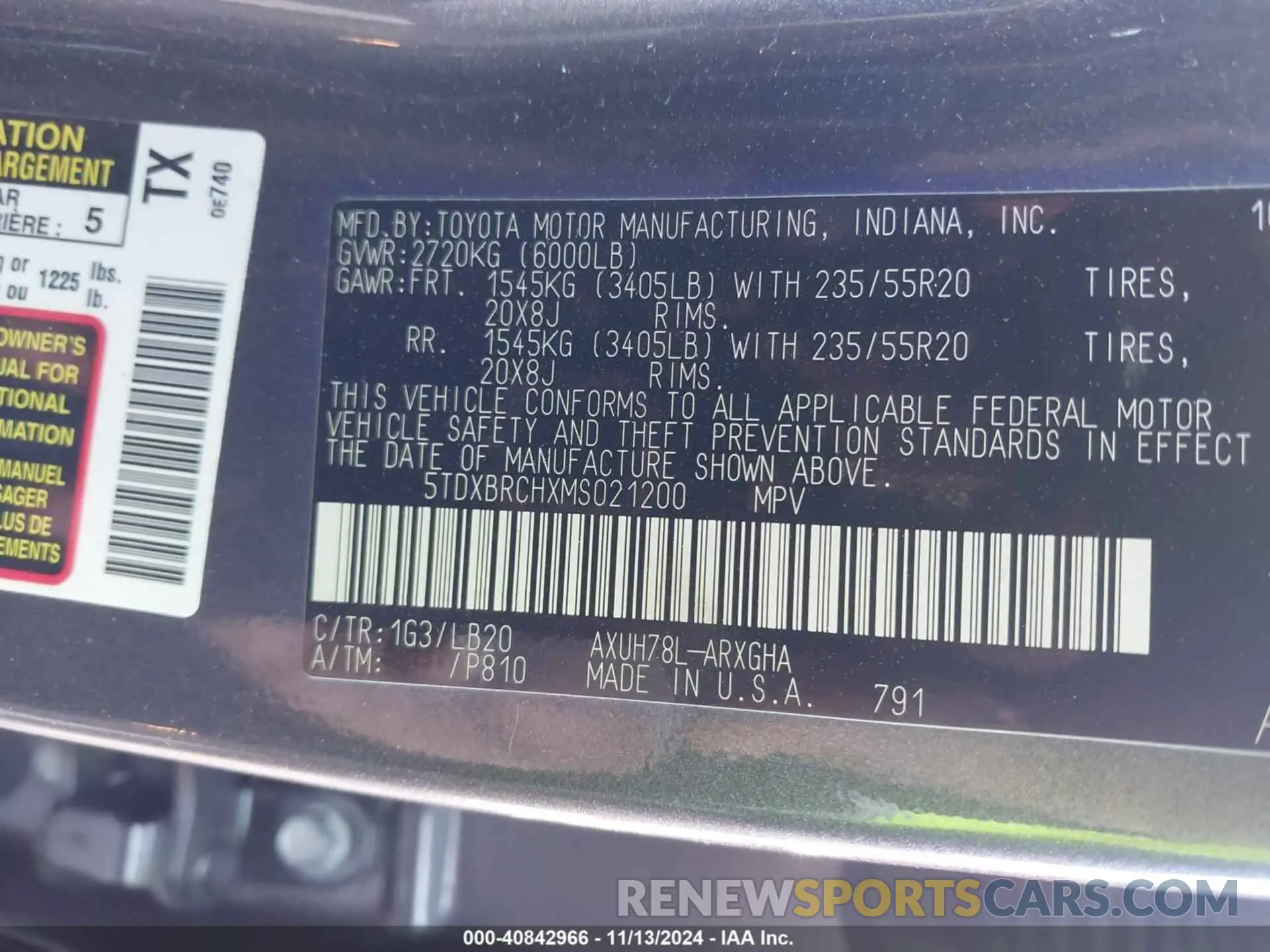 9 Фотография поврежденного автомобиля 5TDXBRCHXMS021200 TOYOTA HIGHLANDER 2021